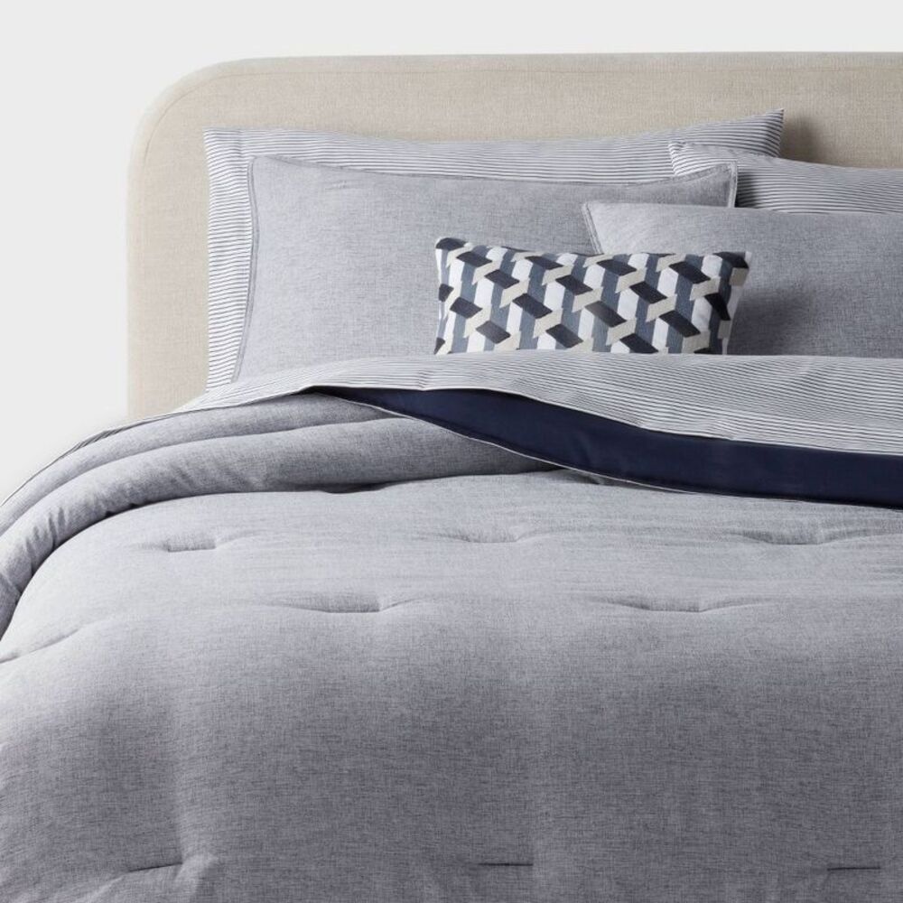 8pc King Chambray Comforter and Sheet Set Indigo - Threshold